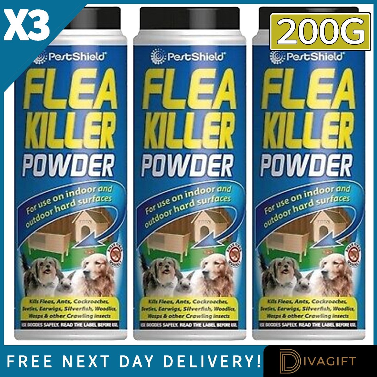 FLEA POWDER KILLER TREATMENT FOR CARPETS HOMES DOG FURNITURE ANIMALS x  200G