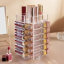 Soporte organizador de maquillaje 53 ranuras para lápiz labial acrílico giratorio soporte
