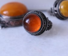 Large Vintage Butterscotch Amber Ring Filigree Sterling Silver 875 - NO TARIFF