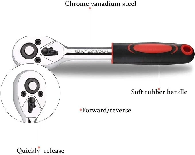 1/4 Inch Ratchet Socket Wrench Set, Metric Socket Set with Quick Release Reversi - Image 4 of 4