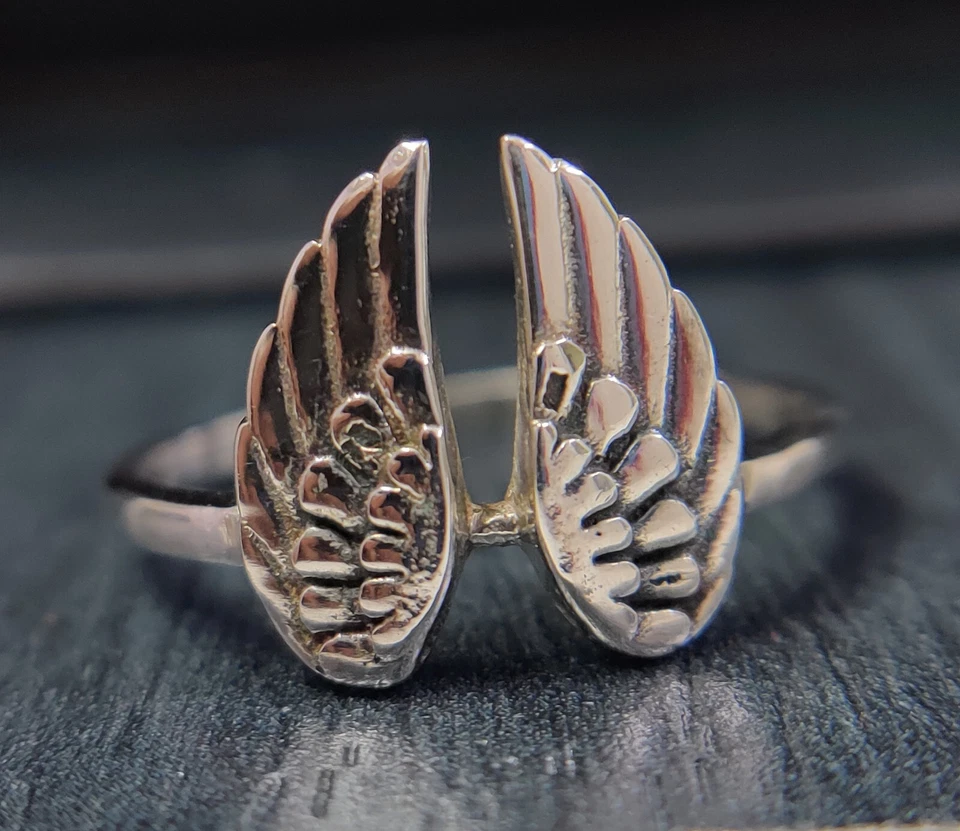 Angel Wings Ring 925 Silver Double Wings Unisex Ring Feathers Ring Guardian Ring - Image 3 of 4
