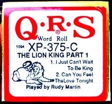 QRS Word Roll Disney's THE LION KING Part 1 Martin XP-375-C Player Piano Roll
