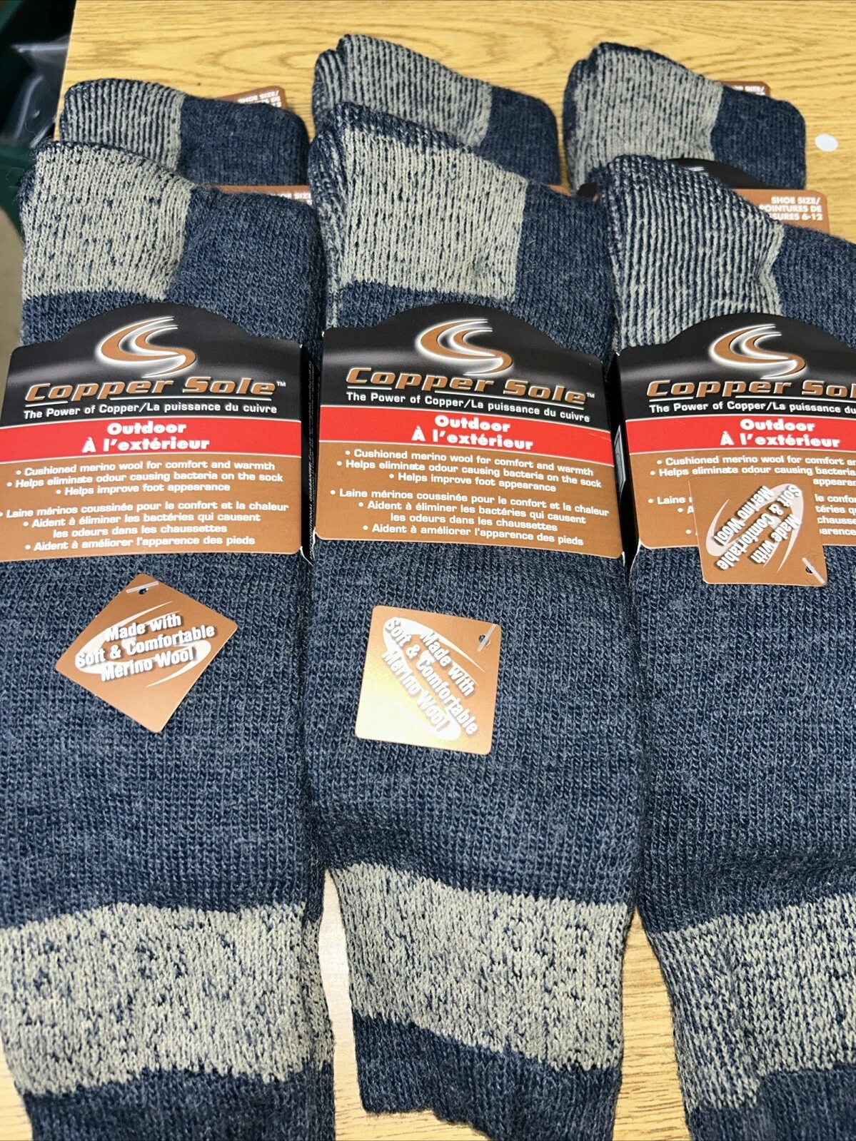 OUTDOOR THERMAL OVER THE CALF COPPER SOLE SOCKS MERINO WOOL Large 6 pack Blue