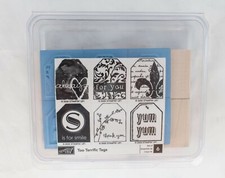 Stampin Up Set of 6 Wooden Stamps "Too Terrific Tags" 2006 NEW
