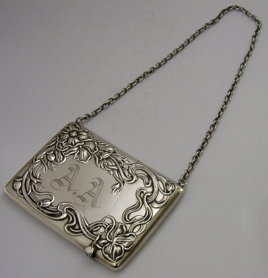 STUNNING AMERICAN STERLING SILVER ART NOUVEAU CARD CASE c1905 ANTIQUE - Image 3 of 4