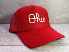 NEW OHIO STATE THROWBACK RED CAP 5 PANEL HIGH CROWN TRUCKER SNAPBACK VINTAGE