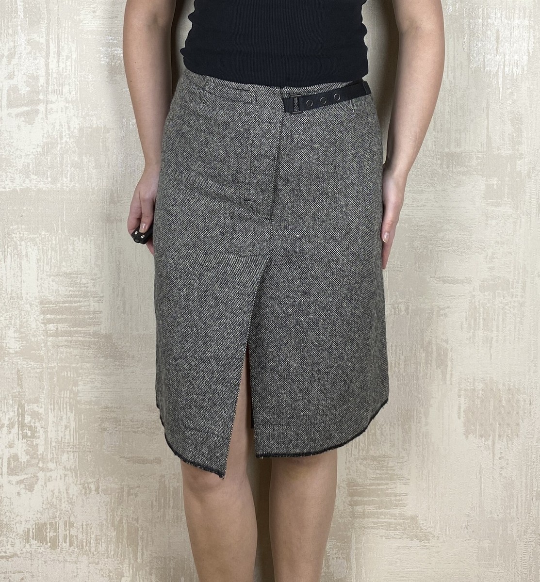 スカート Prada Dark Grey Wool Skirt Prada Made In Italy Wool Skirt Front Slit Side Zip Gray