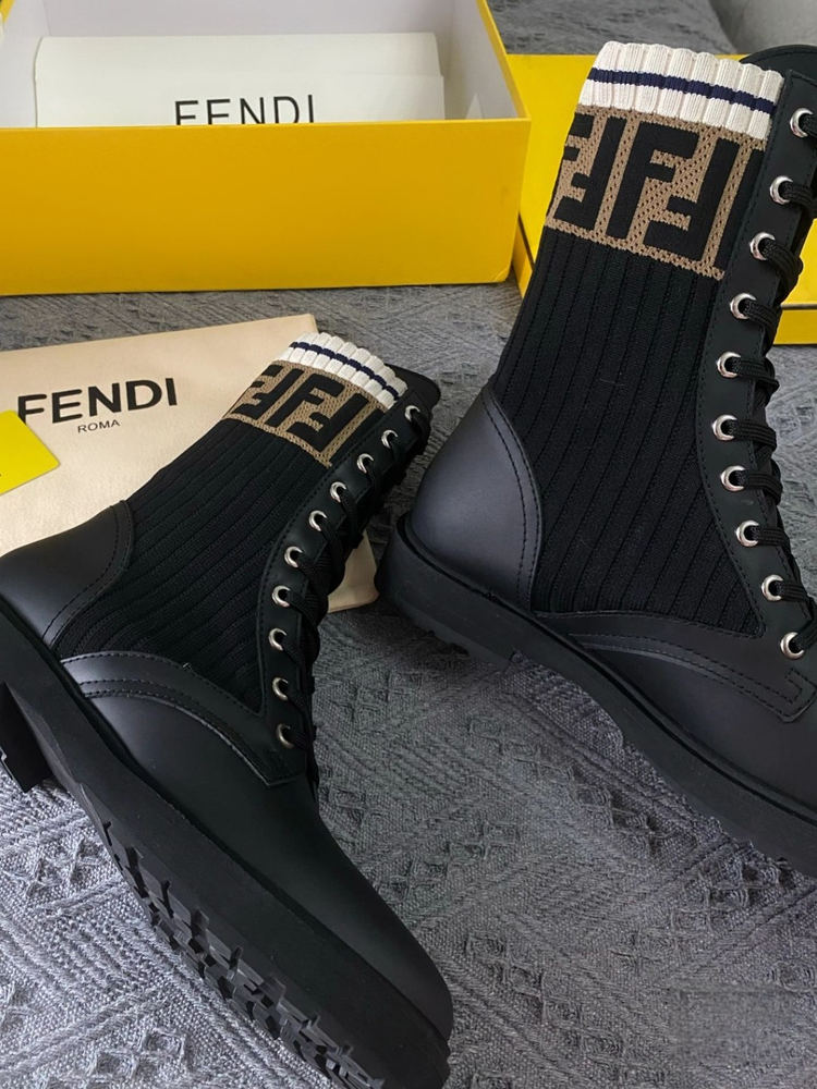 FENDI Rockoko Black Women's Martin Shoes 3cm Comfortable Versatile Commuter