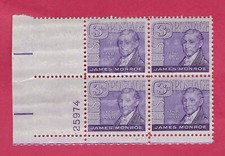 US STAMPS SCOTT #1105   JAMES MONROE  3¢ - MINT NH   PB 4  1958