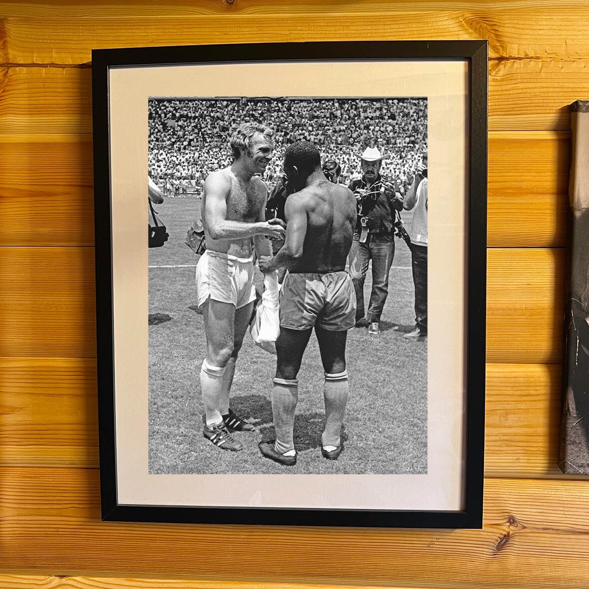 Pele Bobby Moore World Cup Shirt Swap Poster BW (framed or