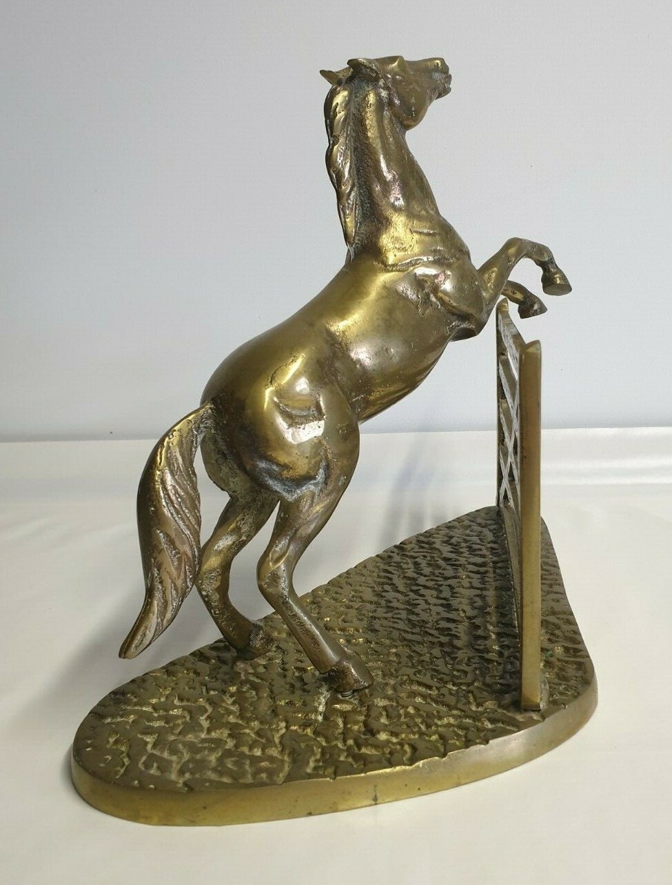 Vintage Heavy Brass Horse Ornament Jumping Over Fence eBay