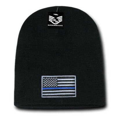 Thin Blue Line Beanie TBL Flag Embroidered Short Winter Knit Skull Cap