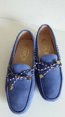 Original Tod's Gommino Mokassins Slipper Nubuk Leder Jeans Blau Lila 35,5 - 36