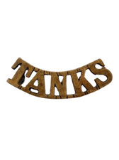 British Army WWI Tank Corps shoulder title badge in brass 'TANKS'