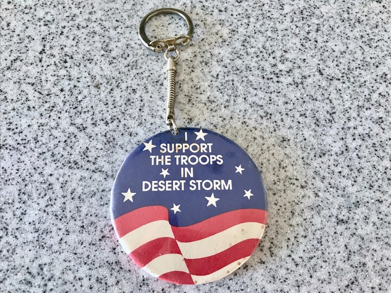 DESERT STORM ORIGINAL 1990 KEY FOB BADGE METAL I SUPPORT THE TROOPS IN DESERT