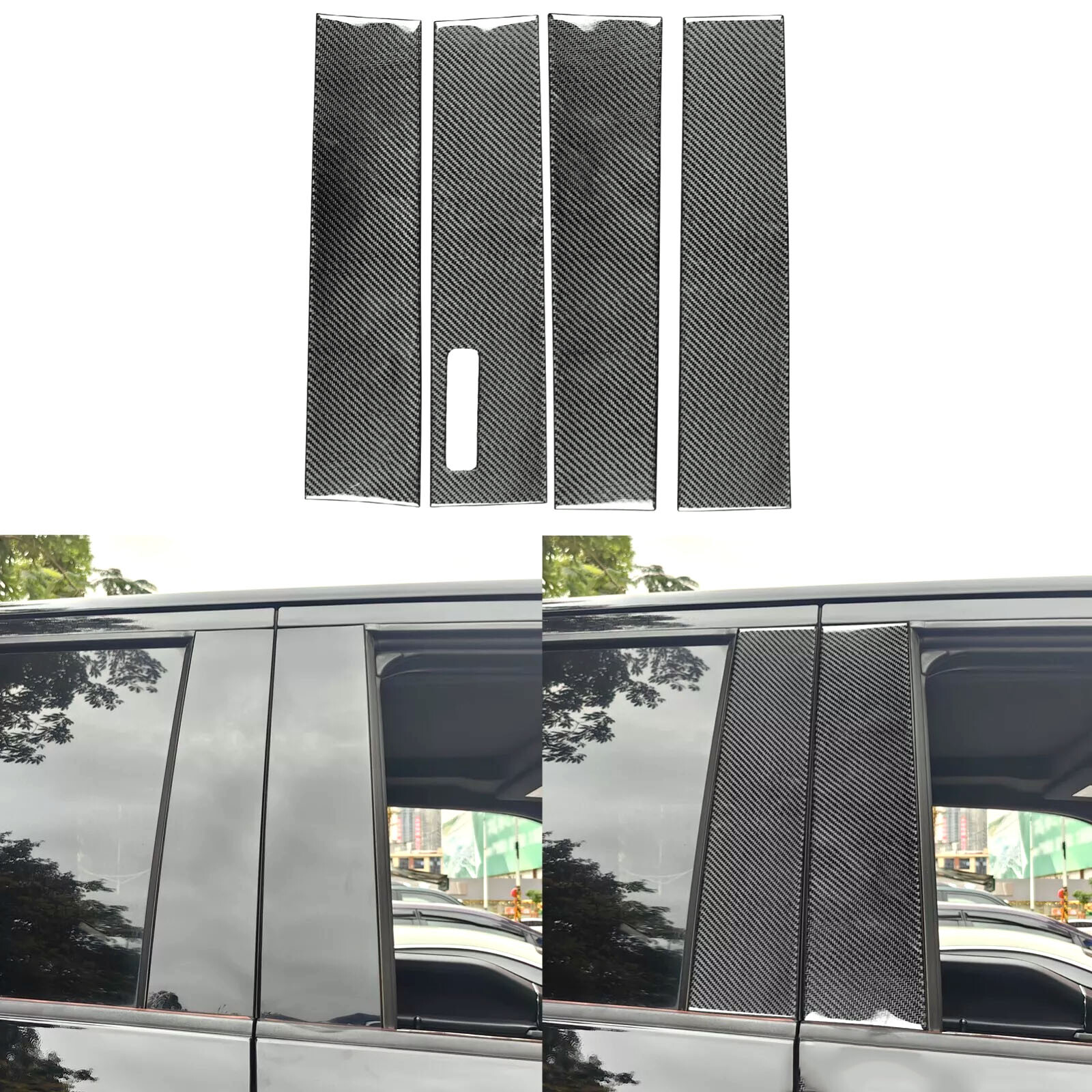 Carbon Fiber Exterior Window B-pillar Panel Cover Trim For Ford F150 F-150 15-20