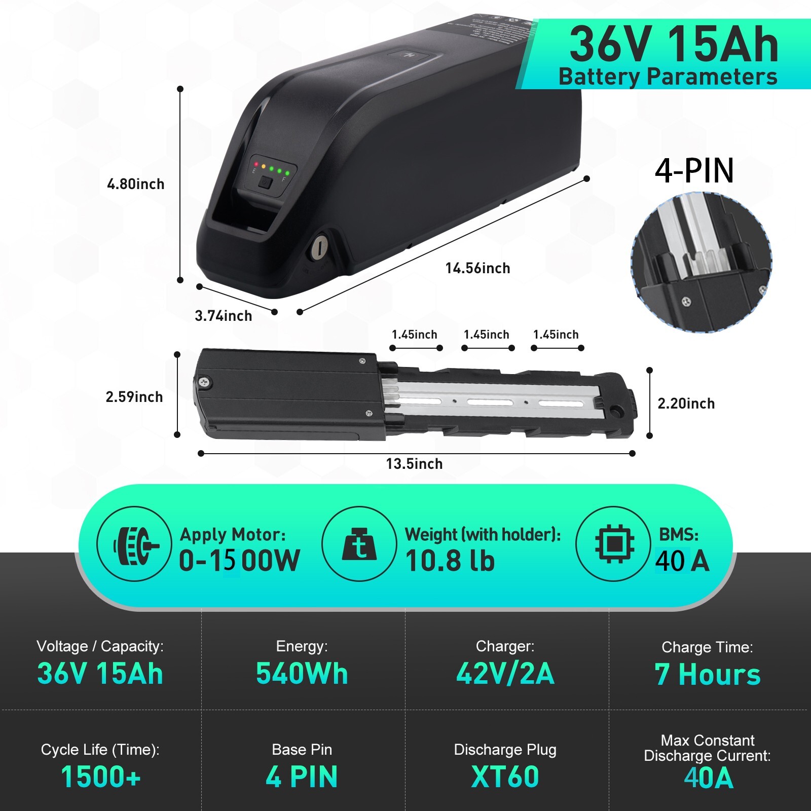 36V 48V 15Ah Hailong Lithium Battery for 200W-1500W Ebike Electric Bike 40A BMS