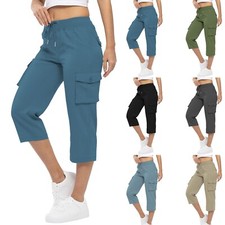 Womens Joggers Capri 3/4 Crop Trousers Casual Jogging Ladies Bottoms Cargo Pants