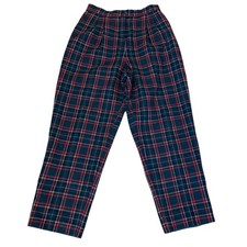Vtg 90s Koret Plaid High Waisted Pleated Wool Blend Pants Navy Red White 12 m