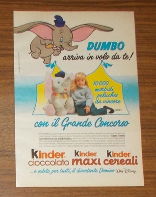Rare Advertising Ferrero KIDS CHOCOLATE MAXI CEREALI Dumbo Promo 1990
