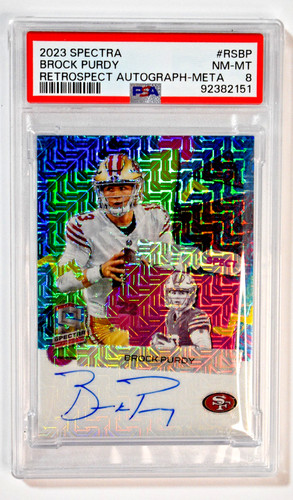 2023 Spectra Retrospect Brock Purdy Meta Autograph /25 On Card PSA 8 NM-MT 49ers