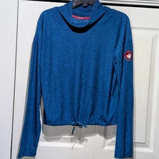 Canada Weather Gear Women's Large Top Long Sleeve Tie Waist Logo Blue Style EUC