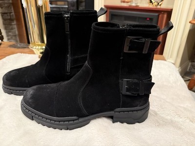 KARL LAGERFELD PARIS Men's Leather Side-Zip Buckle Boots Men s Size 12 US