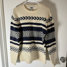 Old Navy 100 Lambswool Fair Isle Sweater Mens Navy/Off White Estimated M