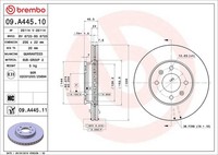 2X Bremsscheibe Prime Brembo 09.A445.10 FüR PB Hyundai KIA MC Accent PBT I20 1 3