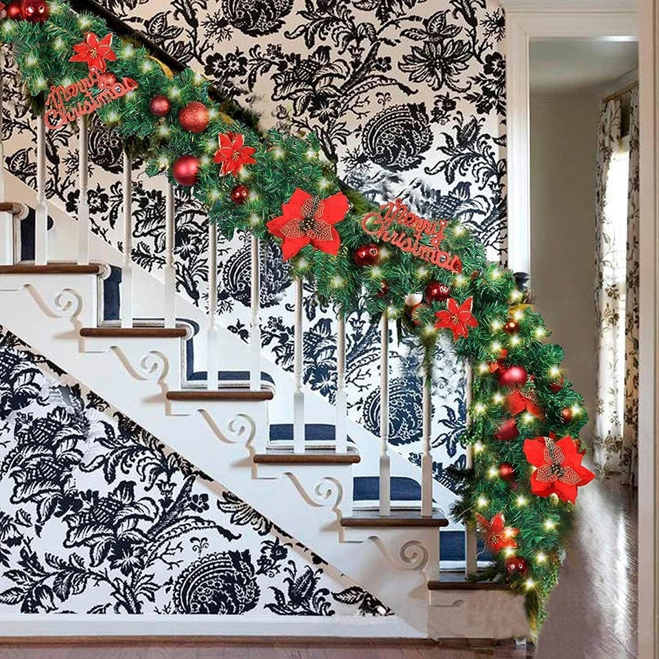 2.7m Artificial Christmas Garland with LED Lights Wreath Stair Home Rattan Decor - image 3 of 4