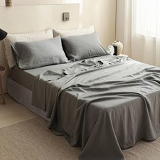 Simple Opulence 100 Linen Sheets King Size Set, 4 Pcs Natural French Linen B...