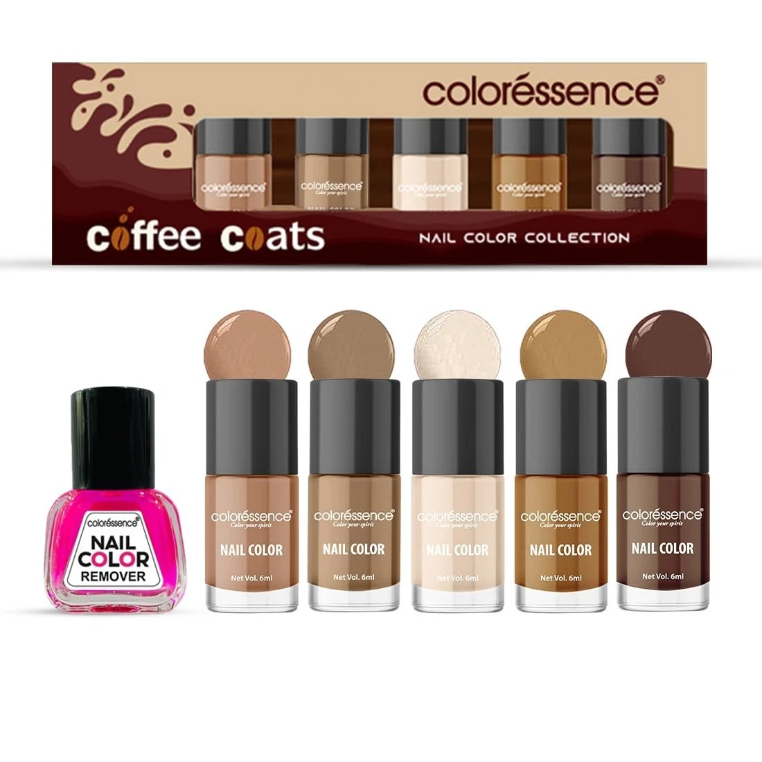 Coloressence Coffee Coats Nude Nail Paint Kit, Set of 5
Opens in a new window or tab
