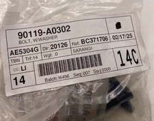 Toyota Genuine Parts 90119-A0302 Bolt 1986-2025 Toyota( QTY :8 )