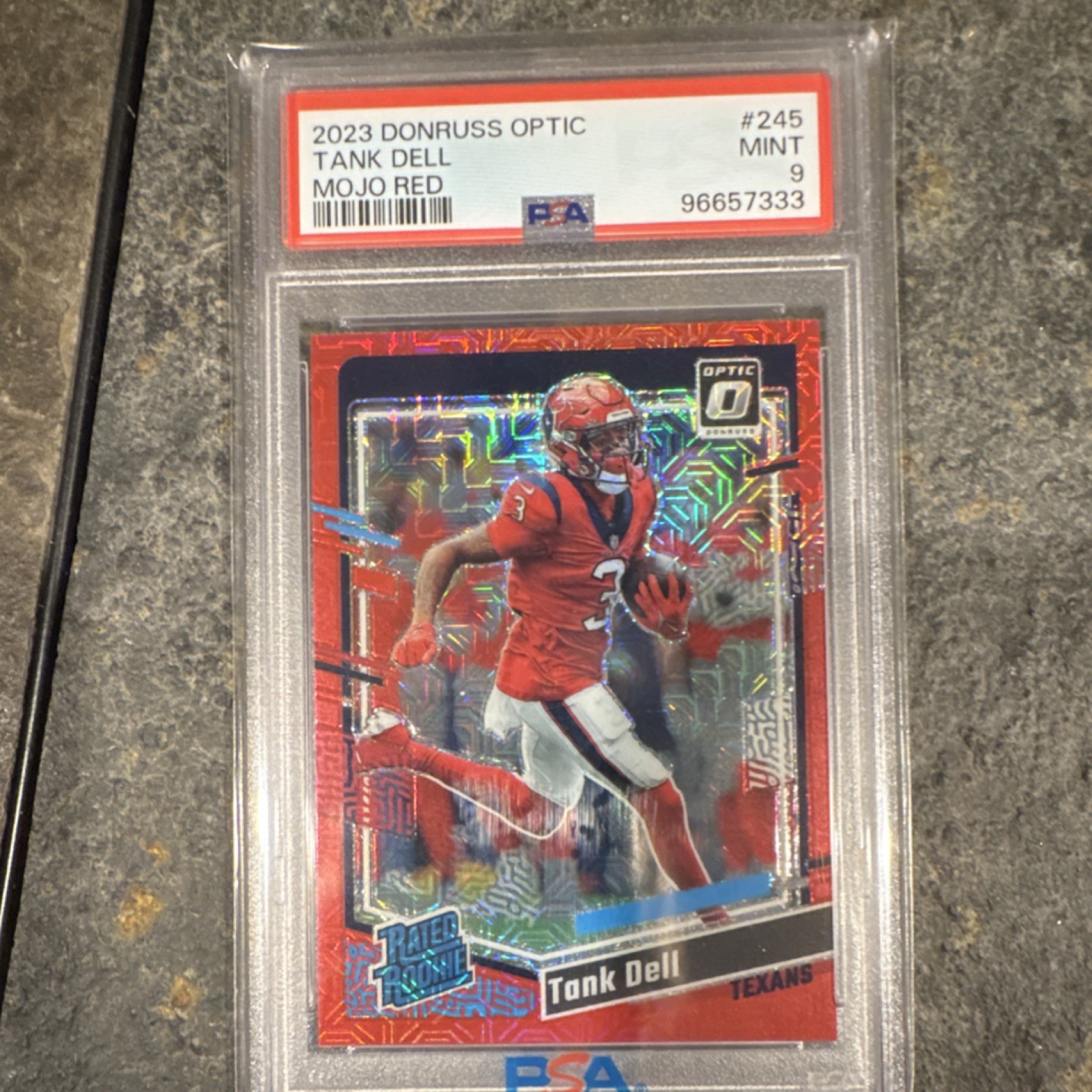2023 Panini Donruss Optic Rated Rookie Tank Dell Texans Red Mojo #245 PSA 9