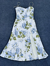 Reformation Juliette Linen Midi Dress In Riviera White Blue Floral Size 6