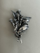 Vintage Scottish Bagpipes Thistle Silver Tone Brooch Pin Highland Celtic 2.5