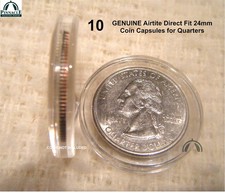 10 24mm GENUINE Airtite Direct Fit Coin Capsule Holders for US Quarter / 25 Cent