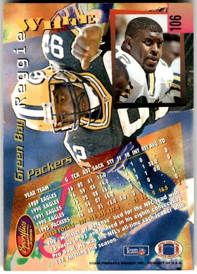 1994 Sportflics #106 Reggie White - Image 2 of 2