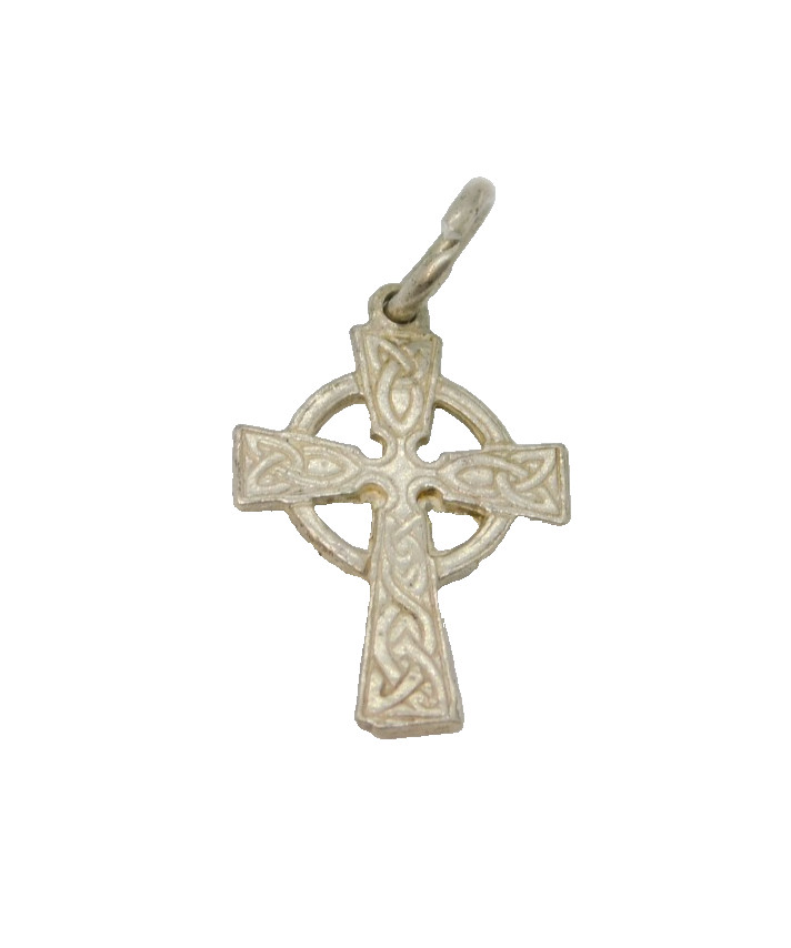 Sterling Silver Patterned Celtic Cross Charm Pend… - image 1