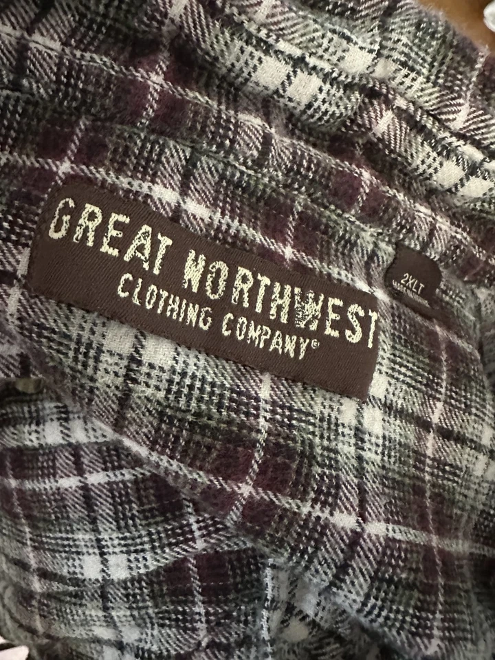Great Northwest Shirt Mens 2XLT Gray Burgundy Plaid Flannel Button Down Pocket - Image 3 of 4