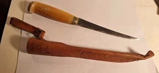 Vintage  Rapala J. Marttiini Finland 6" Blade Fish Filet Knife w/Leather Sheath