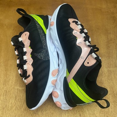 Nike React Element 55 Premium Shoes Womens Sz 8 Black Coral CD6964-002 Sneakers