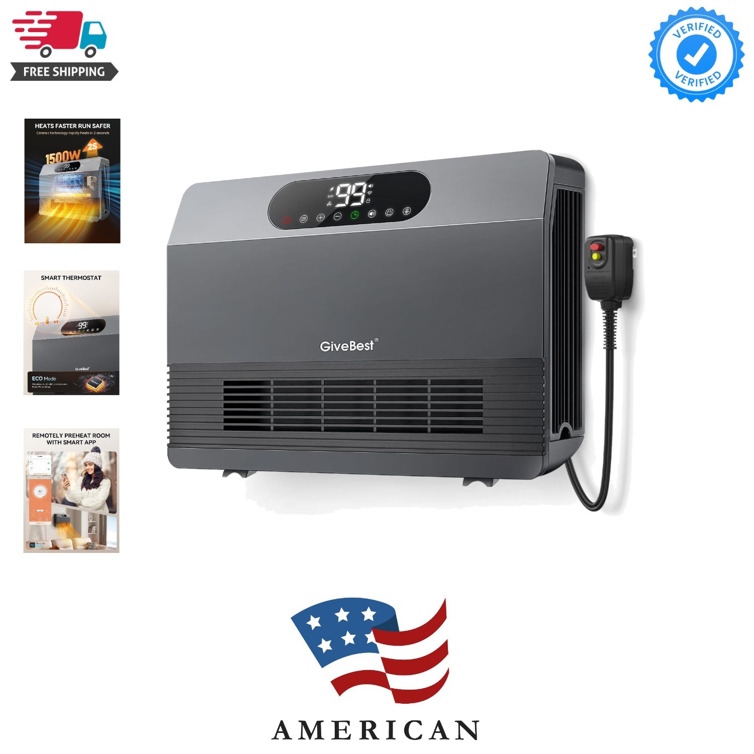 Instant Heat Wall Heater - 1500W with Programmable Thermostat & Voice Control