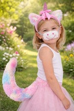 Rainbow Unicorn Costume Set - Plush Snout Mask, Tail Glitter Horn Headband