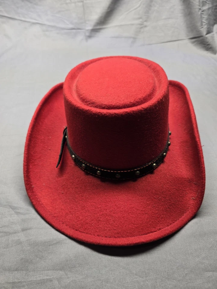 Sombrero Western Express Vaquero Correa Trasera Pequeño Mediano Fieltro Rojo Western Tachonado Para Hombres Foto 4 de 4
