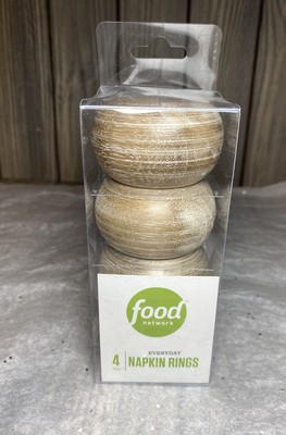 FOOD NETWORK Brown Napkin Rings Washwood Set of (4) New