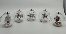 Vintage 60's RESL LENZ Foil Ornaments W Germany Silver With Red x 5