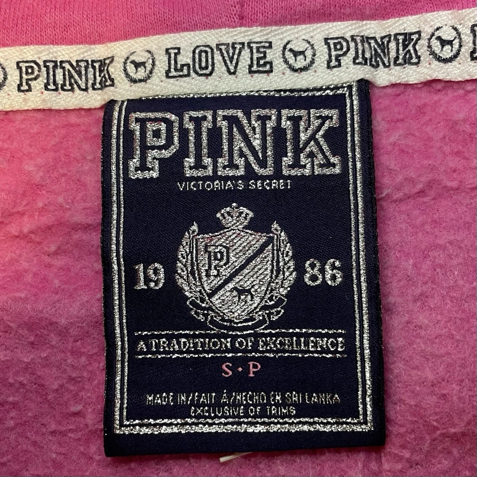 Y2k Victorias Secret VS PINK Full Zip Bling Sequin Pink Hoodie Sweatshirt Small - Image 4 of 4
