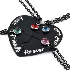 4 Pcs Best Friends Forever and Ever Necklaces Set Black Heart Puzzle Matching Al