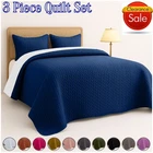 3 Piece Embossed Bedspread Quilt Set Soft Quilted Coverlet Comforter Sets Queen